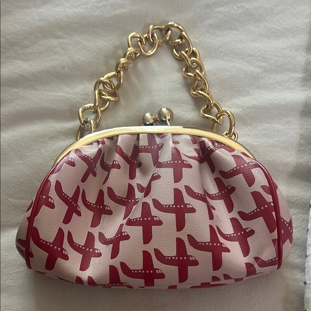 Elegant Red and Pink Clutch with Gold Chain